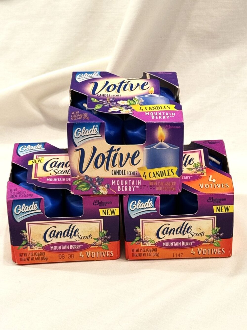 Vintage 1997 Glade Candle Scents MOUNTAIN BERRY 3 Packs Votive Candles NOS